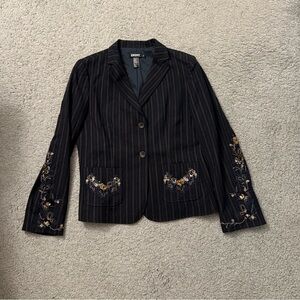 DKNY Black Pinstripe Beaded Blazer